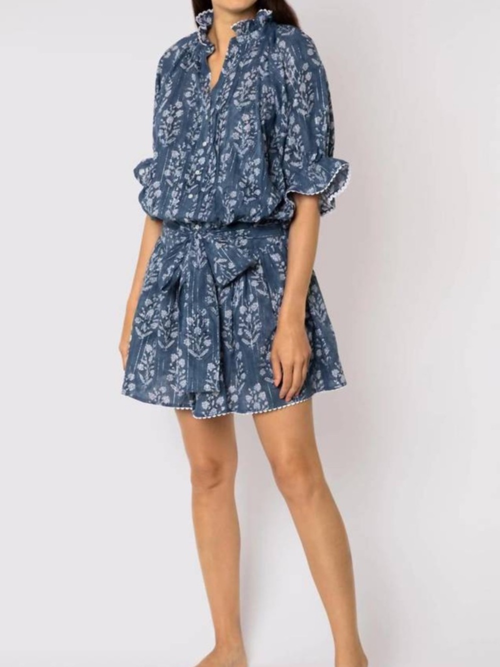 NEW JULIET DUNN small flower block print blouson dress in midnight
